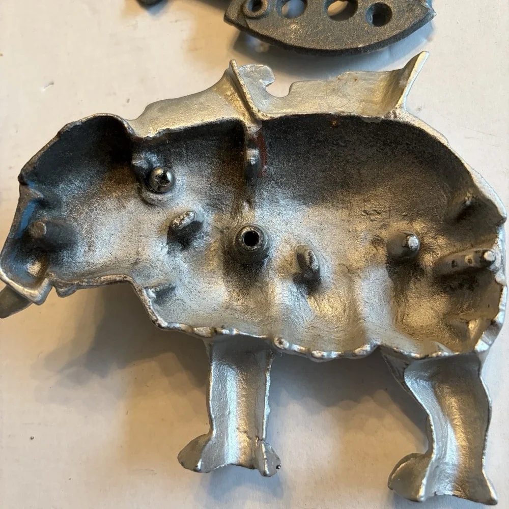 Vintage Silver Cast Iron Elephant Cigarette Dispenser Mechanical Tail Lever Toy
